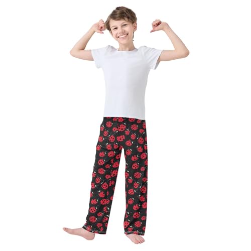Boys' Pants Red Ladybugs Black Long Bottoms Jogger Pants Elastic Waist Trousers with Pockets S-XL2