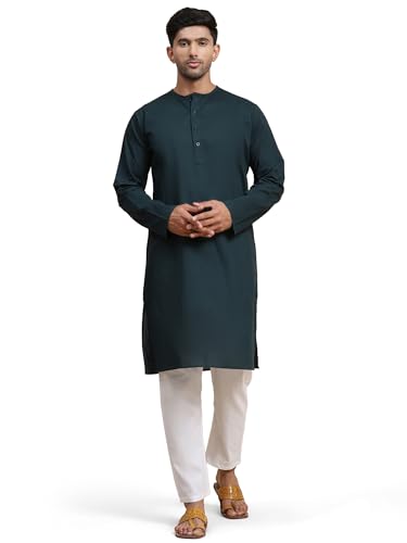 Image of Men's Pure Cotton Solid Kurta Pajama Set Round Neck Casual Yoga Dress
