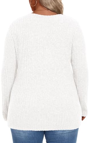 Image of HOTGIFT Womens Plus Size Sweater Tops Long Sleeve Crewneck Casual Tunic Shirts Buttons XL-5XL Blouse Soft Comfy Fashion