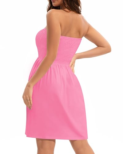 Image of elescat Summer Dresses for Women 2026 Strapless Casual Beach Cover Ups Tube Top Sundress