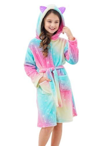 Image of Doctor Unicorn Soft Hooded Rainbow Bathrobe Sleepwear for Girls