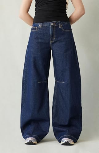 PacSun Women's Remi Baggy Barrel Jeans Knee Dart Dark Blue3