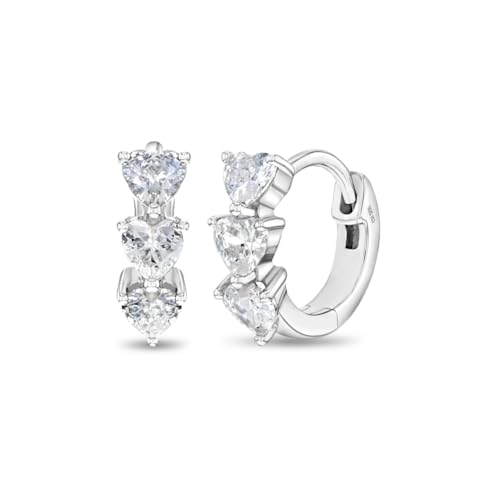 925 Sterling Silver Fashionable Heart Shaped Cubic Zirconia Huggie Earrings 10mm - Pair For Infants, Toddlers & Young Girls- Shiny & Lovable Earrings Best For Birthday Gift