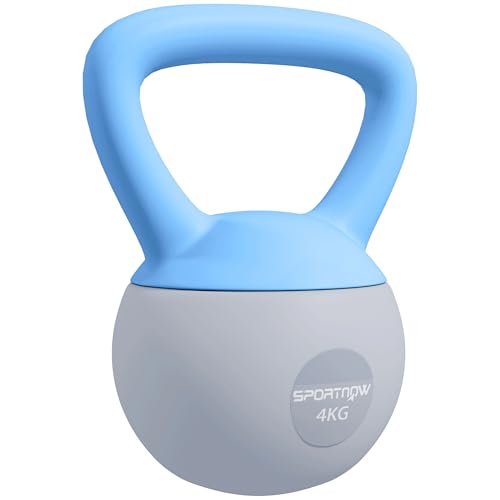 SPORTNOW Soft Kettlebell, 4kg Kettle Bell with Non-Slip Handle for Home Gym Weight Lifting and Strength Training, Light Blue and Grey