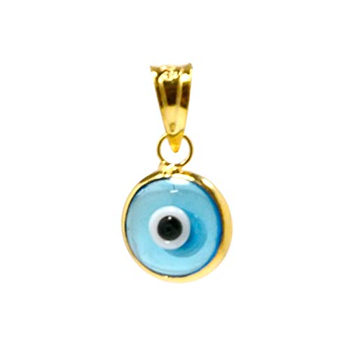 MIZZE Made for Luck Plata esterlina 925 7MM Cristal Redondo Encanto de Mal de Ojo (Solo Colgante) - 7 Colores Disponibles (Azul Transparente sobre Oro)
