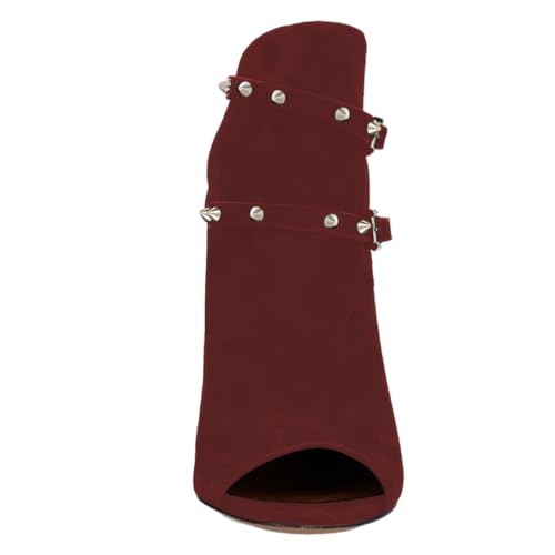 FSJ Women Peep Open Toe Booties Side Two Riveted Buckle Straps Stiletto High Heel Ankle Boots Fashion Sandal Cocktail Dress Shoes Size 4-16 US4