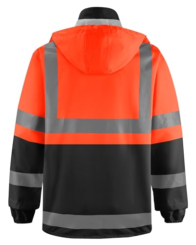 Image of iCreek Safety Rain Jacket with Hood,Waterproof Reflective High Visibility