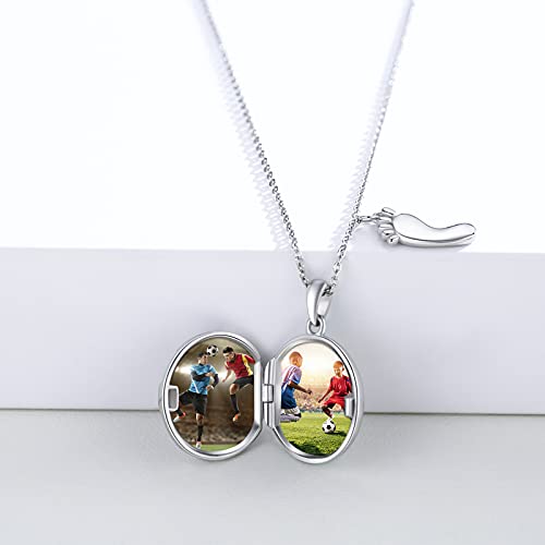 Ohayoo Football Locket Necklace 925 Sterling Sliver Soccer Ball Photo Locket Pendant Necklace World Cup Gifts For Men/Child Never Give Up Spirit Gifts #TOP2