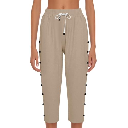 Linen Pants Women Petite Linen Pants Women High Waisted Elastic Drawstring Beach Pants Casual Loose Lightweight Wide Leg Trousers with Pockets Camel2