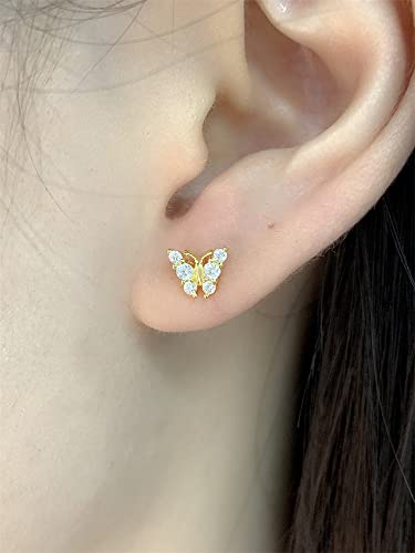 18G Tiny Butterfly Stud Cartilage Earrings for Women Girls 925 Sterling Silver Cubic Zirconia Mini Cute Crystal 3mm Ball Back Piercing Studs Sleeper Tragus Post Hypoallergenic Birthday Christmas Jewelry2