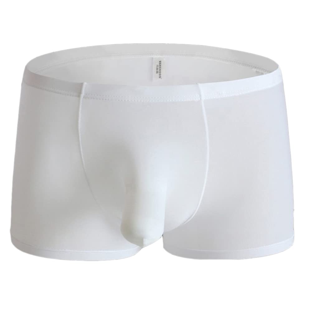Junhouse Men's Sexy Elephant Bulge Underwear Boxer Trunks Ice Silk Breathable Underwear Separated Pouch Bulge Boxer Low Rise Enhancing Underpants (L,White)
