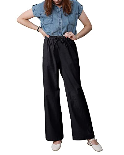 yoeasy Women Cotton Linen Drawstring Wide Leg Pants High Waisted Casual Loose Trousers with Pockets2