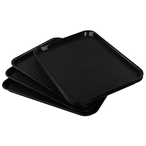 Neadas 6 Packs Plastic Fast Food Serving Trays, Rectangle Lunch Trays Cafeteria, Black Cover
