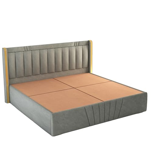 Image of MAMTA DECORATION Upholstered Queen Size Bed with Box Storage for Bedroom Furniture Solid Wood Fabric Bed Wooden Double Bed Cot Palang for Home Living Room and Hotels (Grey)