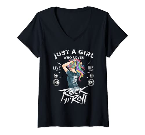 Femme Girls Rock and Roll Music Graphic Novelty Tee & Cool Designs T-Shirt avec Col en V