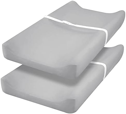 PHF Baby Changing Pad Covers for Boys Girls, 2 Pack Ultra Soft Breathable Microfiber Changing Pad Table Sheets for Most Baby Changing Pads, Grey & Grey