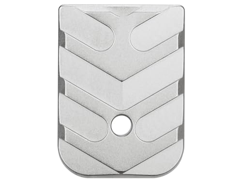 NDZ Performance Magazine Base Plate for Glock 17 19 19X 20 21 22 23 24 26 27 31 32 33 34 35 37 39 45 Gen 1/2/3/4 in 10mm .45, Textured Anodized Aluminum with Aspis Cut Design - Silver