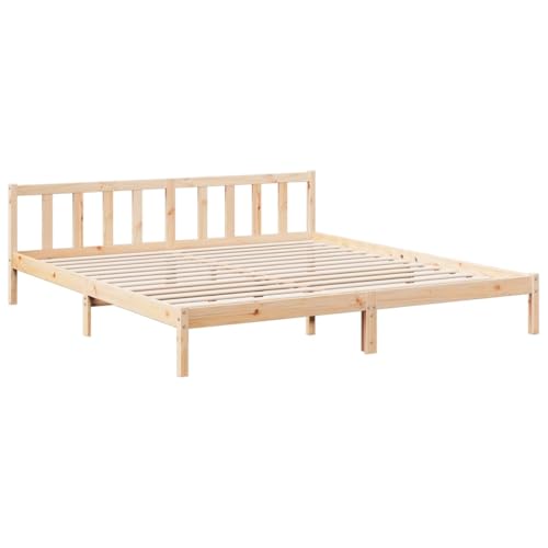 vidaXL Massivholzbett, Holzbett mit Kopfteil Lattenrost, Doppelbett für Schlafzimmer, Bett Bettgestell, Modern, 200x220cm Massivholz Kiefer