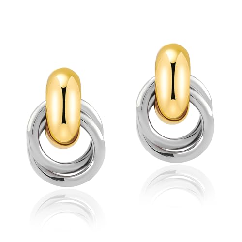 Chunky Gold Silver Earrings for Women Knot Knocker Paperclip Link 14K Plated Dangle Drop Studs Simple Dainty Earring Everyday Wear Hypoallergenic Lightweight Statement Jewelry Trendy Cute Gifts