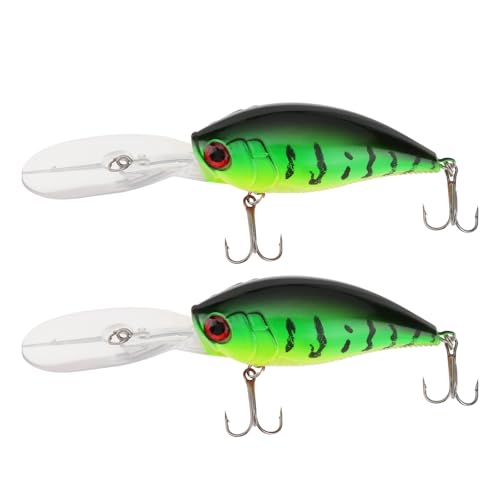SG Store 2 señuelos de pesca 3D Eyes Crankbait Minnow de 22 g, 7,5 cm, tamaño 6 anzuelos, señuelo de pesca con lengüeta transparente de 5 cm, para peces mandarina, lubina, bagre, Firetiger
