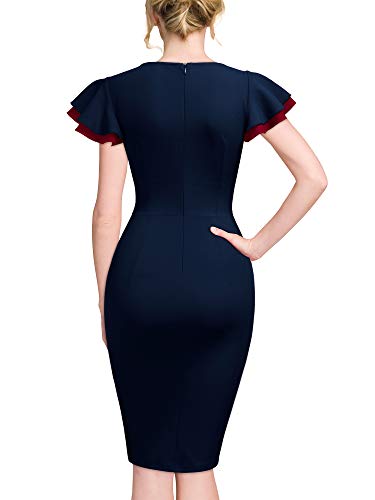 Image of Miusol Women's Navy Style Deep-V Neck Vintage Evening Pencil Dress