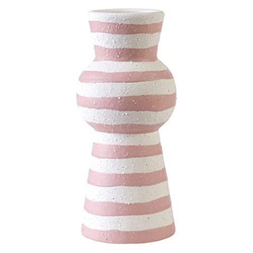 Elements Jarrón de cerámica Texturizado de Rayas Blancas y Rosas de 3.54 x 3.54 x 7.87 Pulgadas