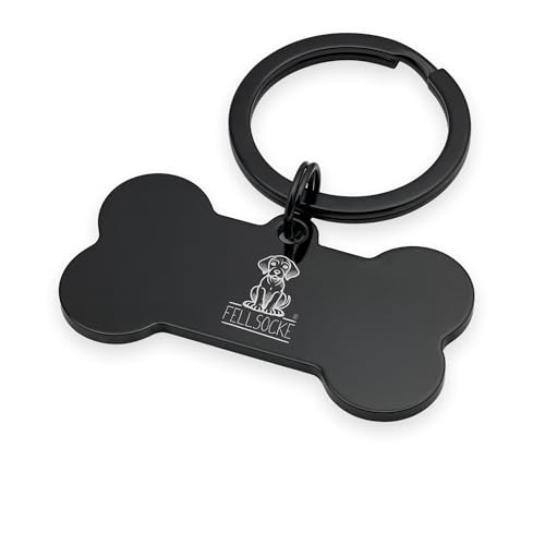 FELLSOCKE Hundemarke mit Gravur aus Edelstahl, Individuell gravierbar, Robuste Tiermarke, Dogtag Anhänger Hunde, Pferde, Katzen & Welpen (Glänzend, Schwarz, 40x21mm)