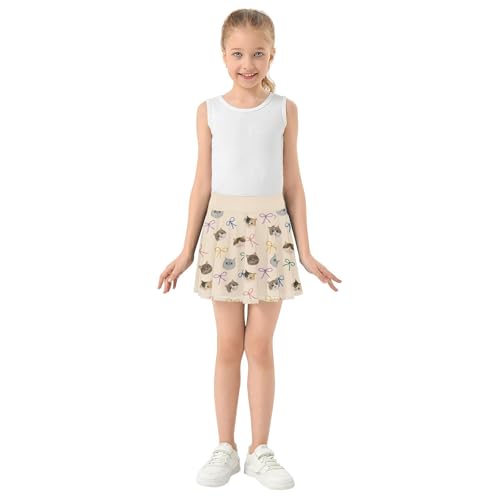 Girls Skorts High Waist Athletic Skirts with Shorts Ribbon Cat Stretchy Teens Performance Tennis4