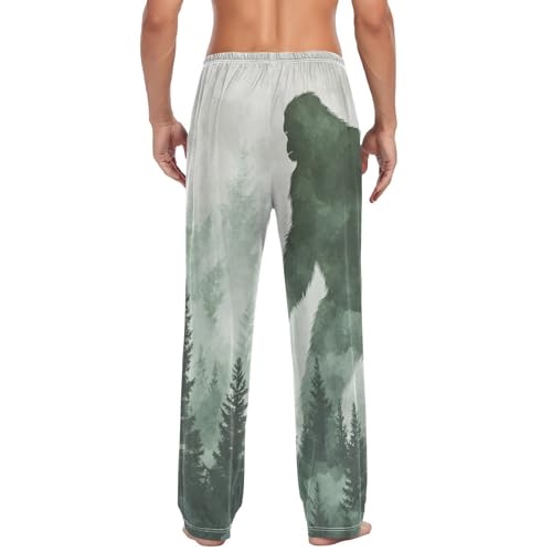 AIXIWAWA Mens Pajama Pants Sleep Lounge Wear Bottoms with Pockets Drawstring Sasquatch Green Print S2