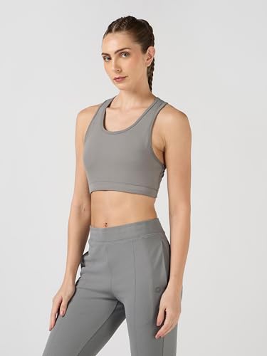 Image of TECHNOSPORT Women's Solid Slim Fit Scoop Neck Sports Bra ELASTOPLUS 4-Way Stretch Sleeveless Polyester Quick Dry UPF50+ for Gym Yoga Running