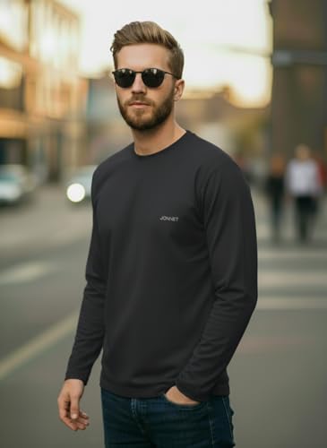 Image of Mack Jonney Men's Black Polyester Dry-Fit Full Sleeve T-Shirt | Stretchable Sports Gym Wear | Lightweight Casual Activewear Tshirt-JMAK-1