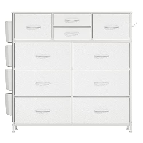 Lulive 10 Drawer Dresser, Chest Of Drawers For Bedroom With Side Pockets And Hooks, Pu Storage Dresser, Sturdy Steel Frame, Wood Top, Organizer Unit For Nursery, Hallway, Closet (White) #TOP7