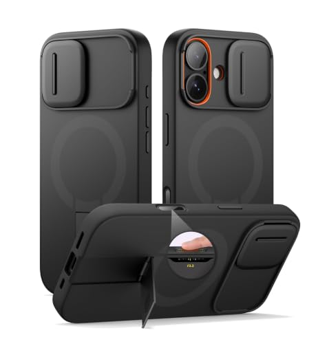 Image of SURITCH for iPhone 17 Case with Camera Control Cover, Camera Slide Cover and Adjustable Kickstand, Compatible with MagSafe, Shockproof Bumper Protective Cases 6.3 Inch, Black