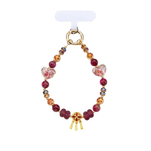 Bty2yam Phone Charm for Women, Beaded Wrist Strap Lanyard with Tether Tab – Anti-Theft Hands-Free Detachable Phone Chain Wristlet Burgundy Gold