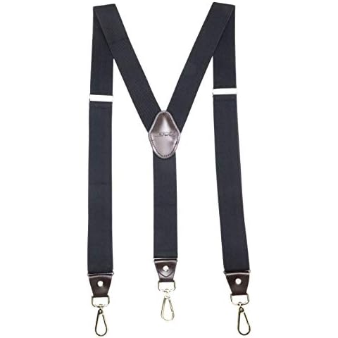 JIERKU Romanlin Mens Suspenders for Work 3 Swivel Hook Clips Y-Back for Groomsmen Leather Black Cover