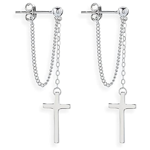 WUWEIJIAJIA Unique Punk 925 Sterling Silver Cross Dangle Drop Earrings Chain Ball Studs Earrings for Women Men Statement (Silvery) Cover