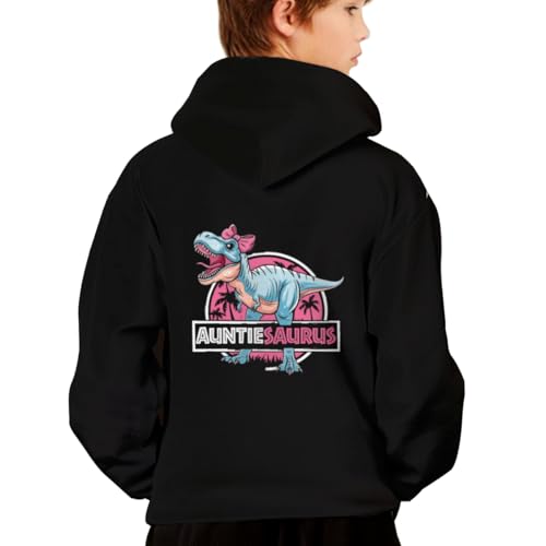 T-Rex Birthday Funny Auntie Saurus Dinosaur Cool Hoodies for Teen Girls Boys Lightweight Kangaroo Pocket Sweatshirt2