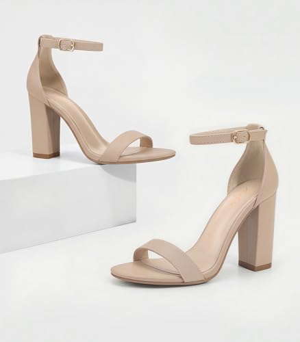 Image of Ankis Nude Heels Strappy High heel for Women Wedding Shoes for Bride Women Chunky Heels Heeled Sandals 4 Inch