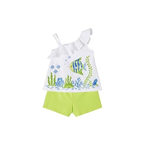 Conjunto Niña short – Camiseta Sin Mangas – Conjunto Verano Niña - Sport – Camiseta bordada y Pantalon corto estampado para niña - Ropa de Regalo Cover