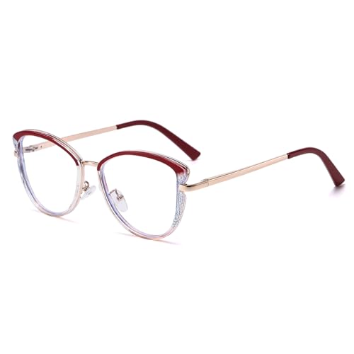 Image of LJCZKA Blue Light Blocking Glasses for Women Cat Eye Computer Gaming Eyeglasses Cateye Metal Frame Anti Eyestrain Clear Lens