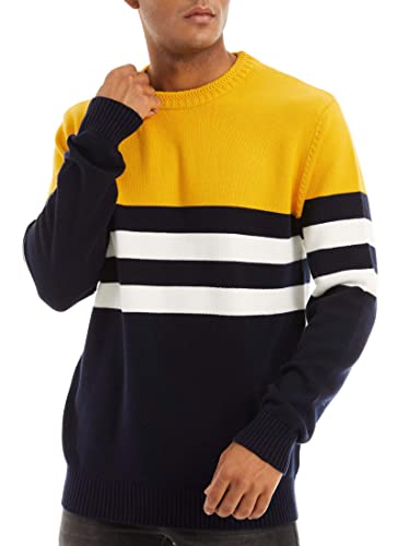 Magcomsen Sweaters For Men Classic Sweater Midweight Pullover Soft Thermal Multi-Color Striped Winter Tops Classic Sweaters Yellow #TOP2