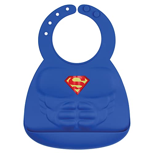 Image of Bumkins Silicone Bib, DC Comics Baby Bib, Toddler Bib, Waterproof, Wipe Clean, Stain and Odor Resistant, 6-24 Months – Superman