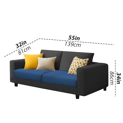 Image of Galib 2 Seater Sofa Set for Living Room (Blue Black Fabric) Premium Fabric Sofa Set