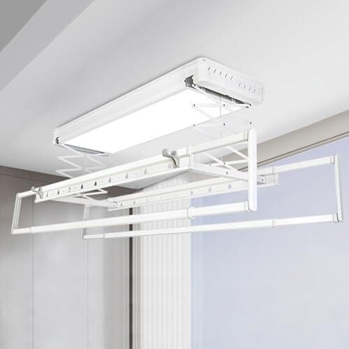 OLSKFUH Ceiling Electric Clothes Dryer with Remote Control, Aluminium & Steel Retractable Drying Rack, 35kg Load Capacity, Adjustable Ceiling Clothesline,