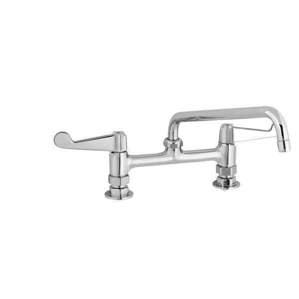 T&S Brass 5F-8DWX12 Equip 8" C/C Deck Mount Faucet, 12" Swing Nozzle, 4" Wrist-Action Handles