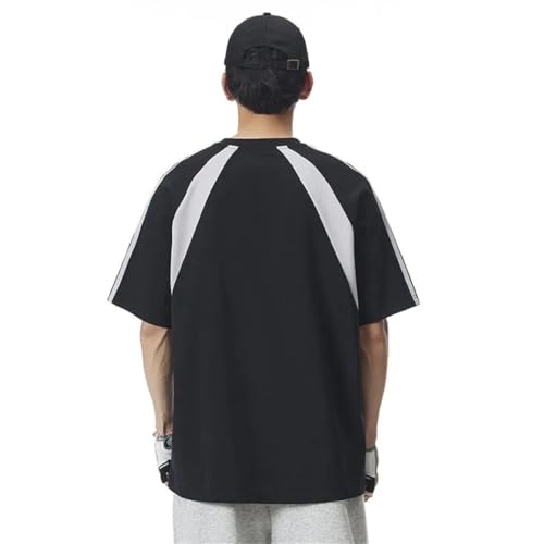 Men's 2025 Summer Color Block T-Shirt Streetwear Breathable Crew Neck Loose Fit Spliced Short Sleeve Top4