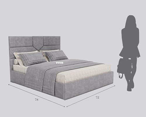 Image of Acacia Modern Upholstered King Size Bed with Box Storage for Bedroom | Wooden Double Bed with Storage | Platform Cot Bed with Upholstery Premium Fabric | 6.5 x 6 Ft | Sheesham Wood ()