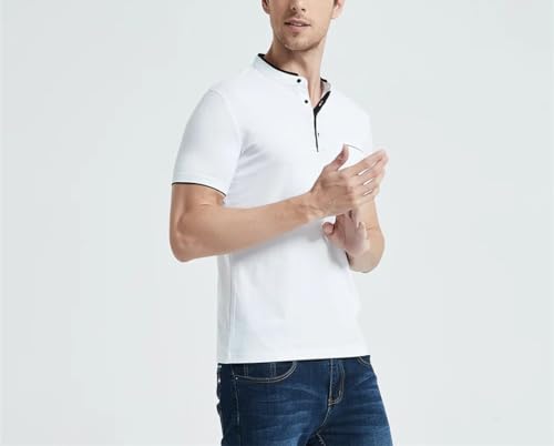 Men Slim Fit Cotton T-Shirts Mandarin Collar Short Sleeve Tee Shirt Men Spring Summer Top3