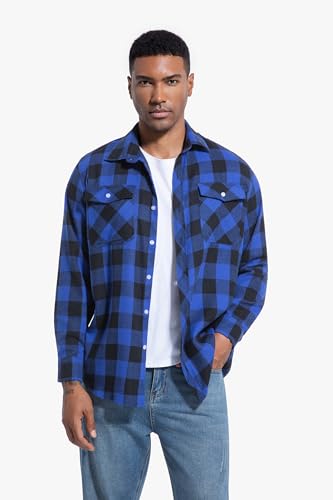 JupiterSecret Mens Flannel Plaid Shirts Long Sleeve Button Down Casual Shirt Regular Fit with Pockets4