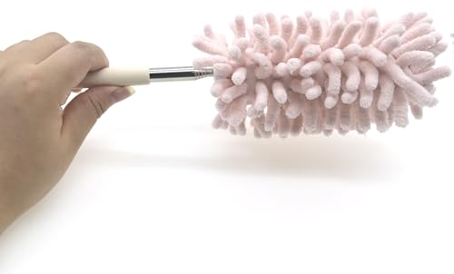 Image of Selric Pack of 2 Microfiber Chenile Duster with 2 Extra Heads for Cleaning Extendable Hand Dusters with Bendable Head (Green and Pink)